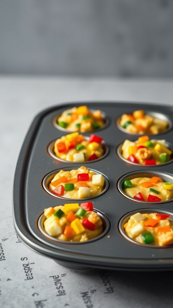 Savory egg muffins filled with colorful vegetables in a muffin tin.