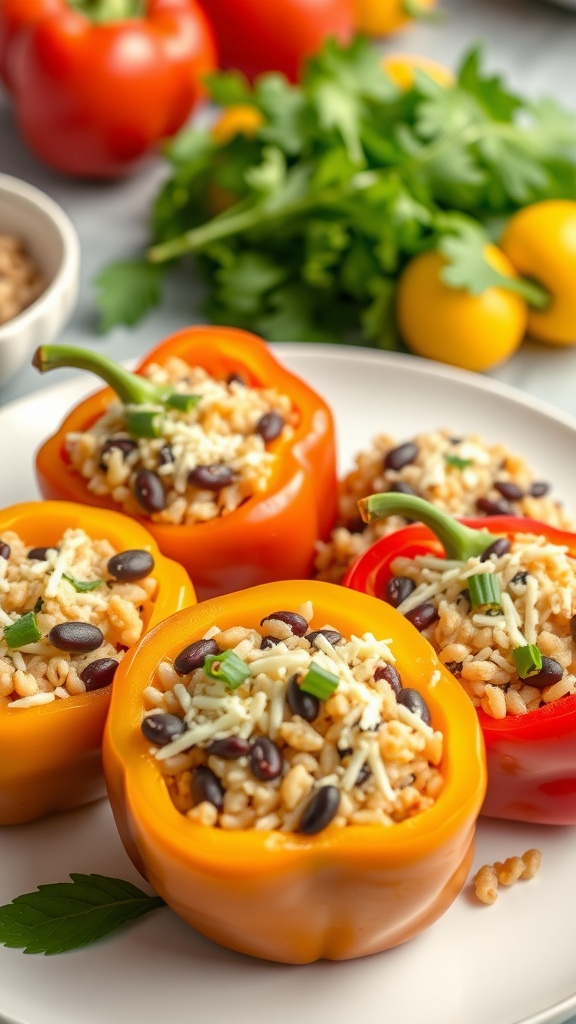 Stuffed bell peppers filled with rice and beans.