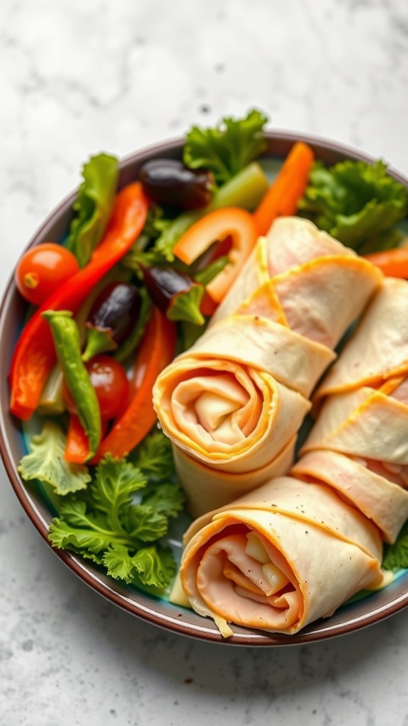 Turkey and Cheese Roll-Ups with vegetables
