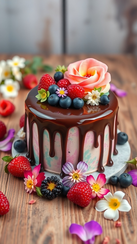Mini Drip Cake with berries and chocolate ganache