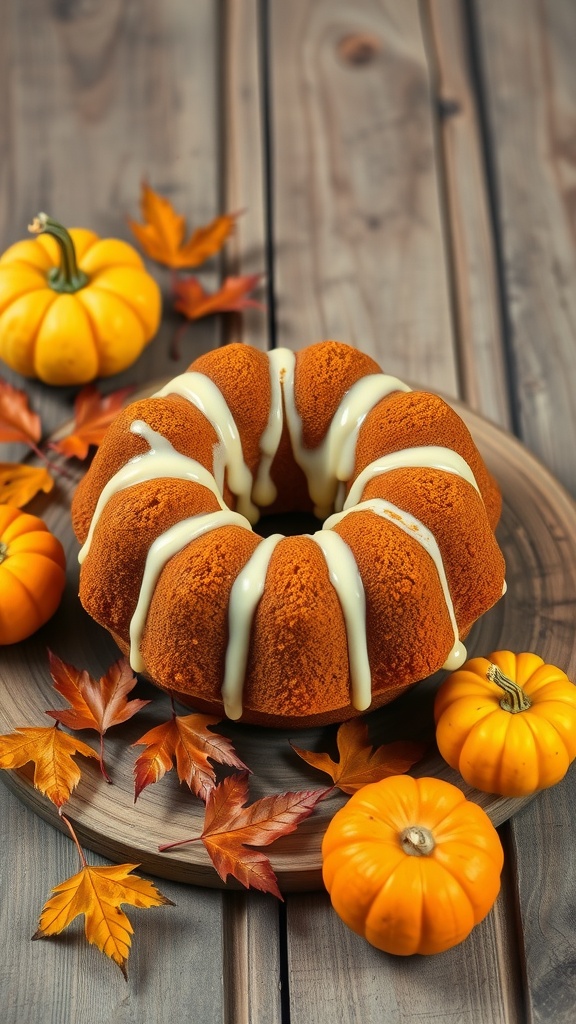 Mini Pumpkin Spice Bundt Cake with fall decorations