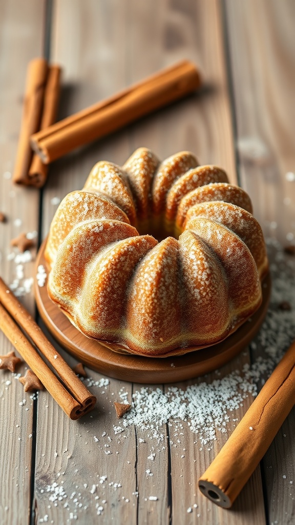 Mini Snickerdoodle Bundt Cake with cinnamon sticks