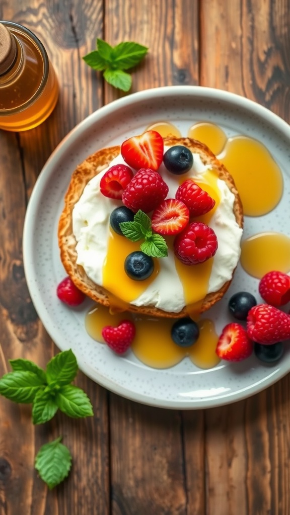 Delicious ricotta honey toast topped with fresh berries and honey