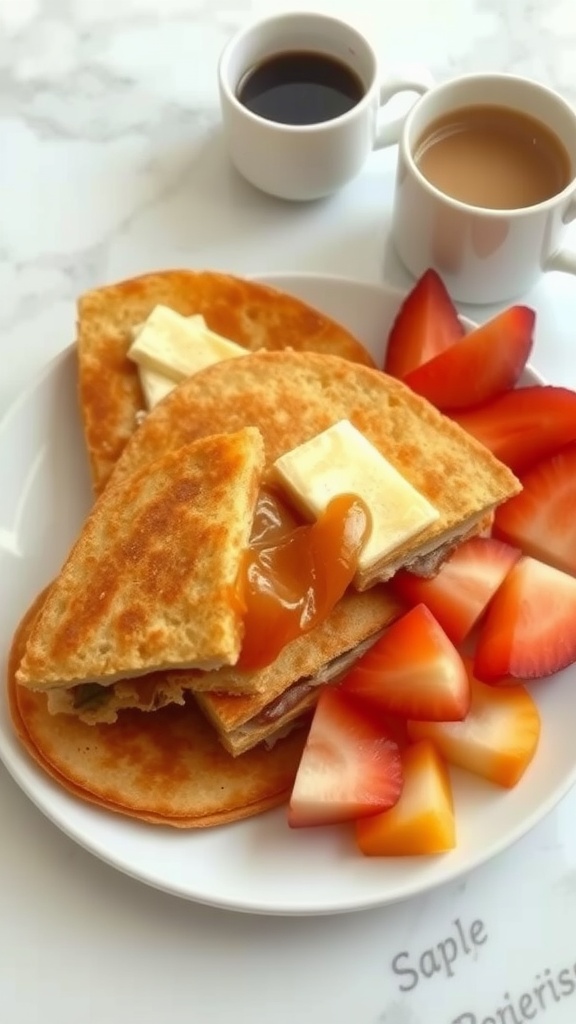 Delicious roti bakar with butter, fruit, and sweet toppings.