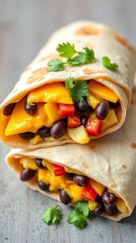 Southwest Breakfast Burrito with black beans, peppers, and cheese
