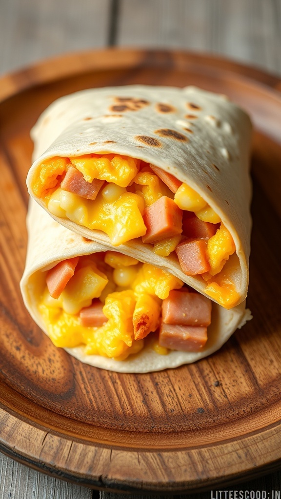 Farmhouse Breakfast Burrito with scrambled eggs and ham