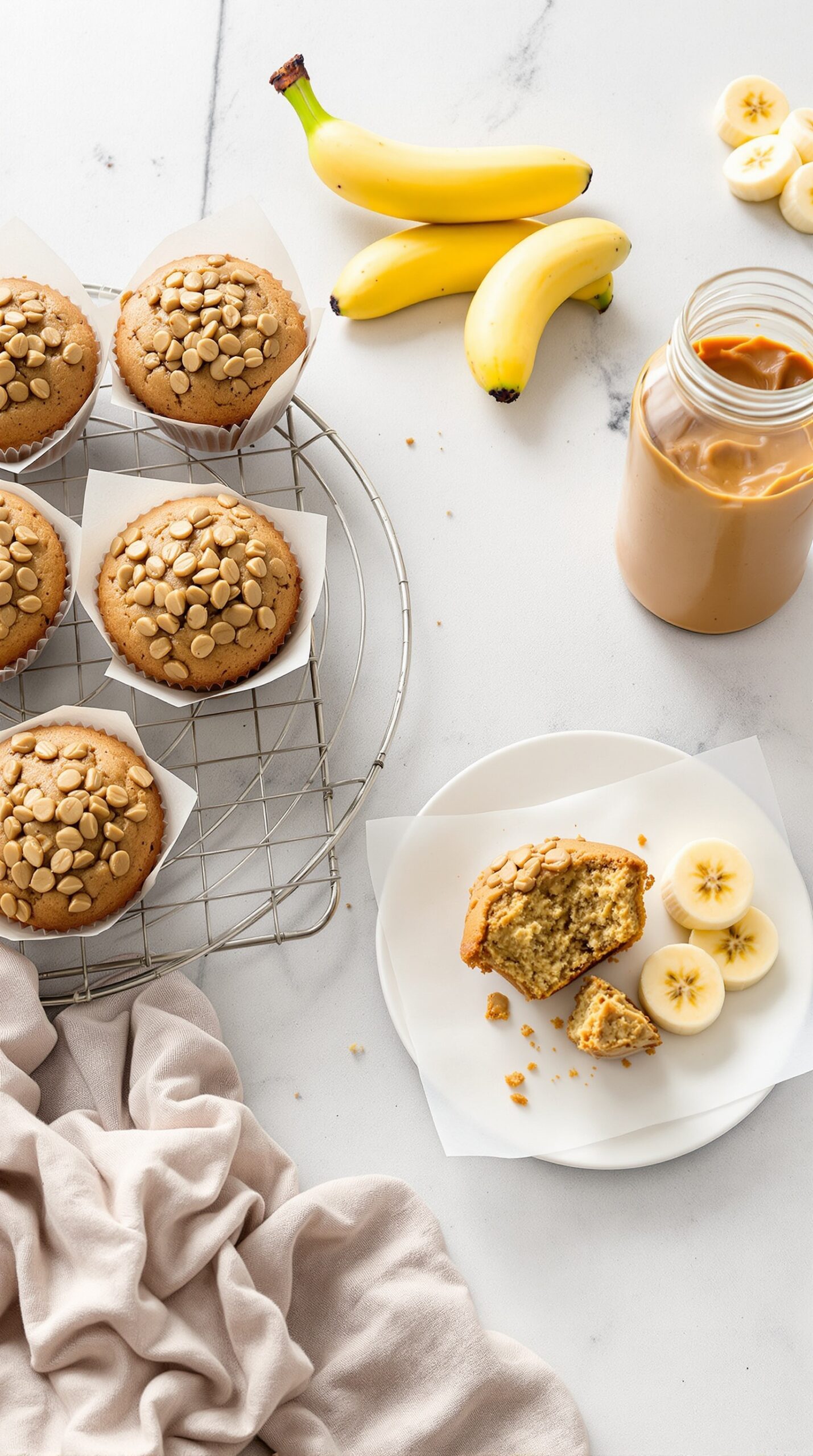 Peanut Butter Banana Muffins with bananas and peanut butter