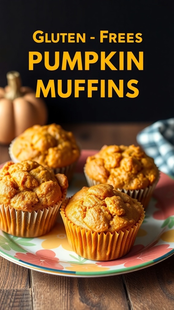 Delicious gluten-free pumpkin muffins on a colorful plate