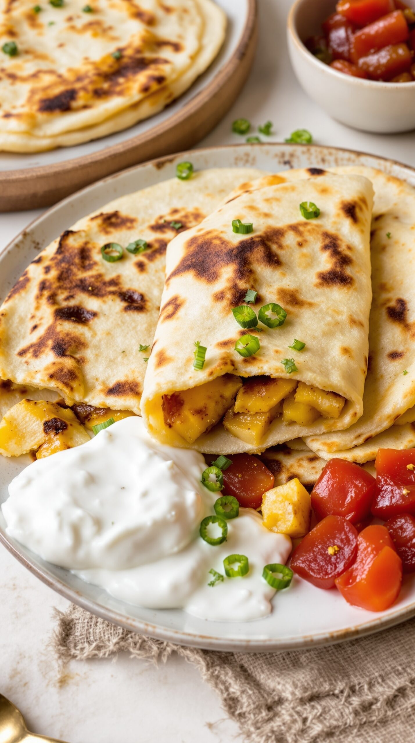 Aloo Paratha served with yogurt and mixed vegetables