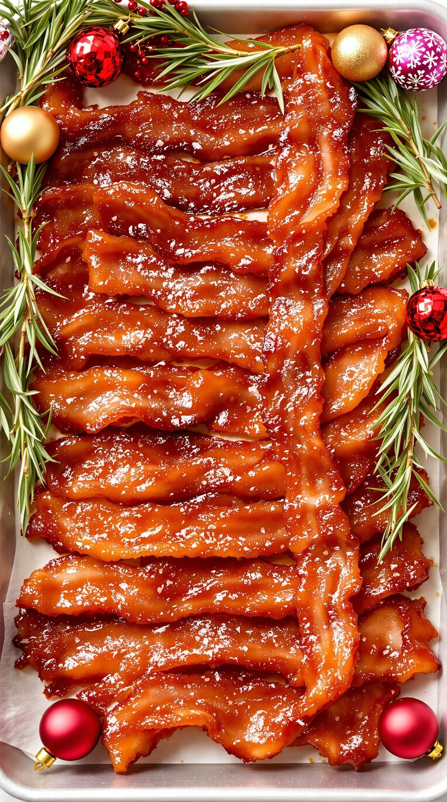 Crispy maple glazed bacon with festive decorations