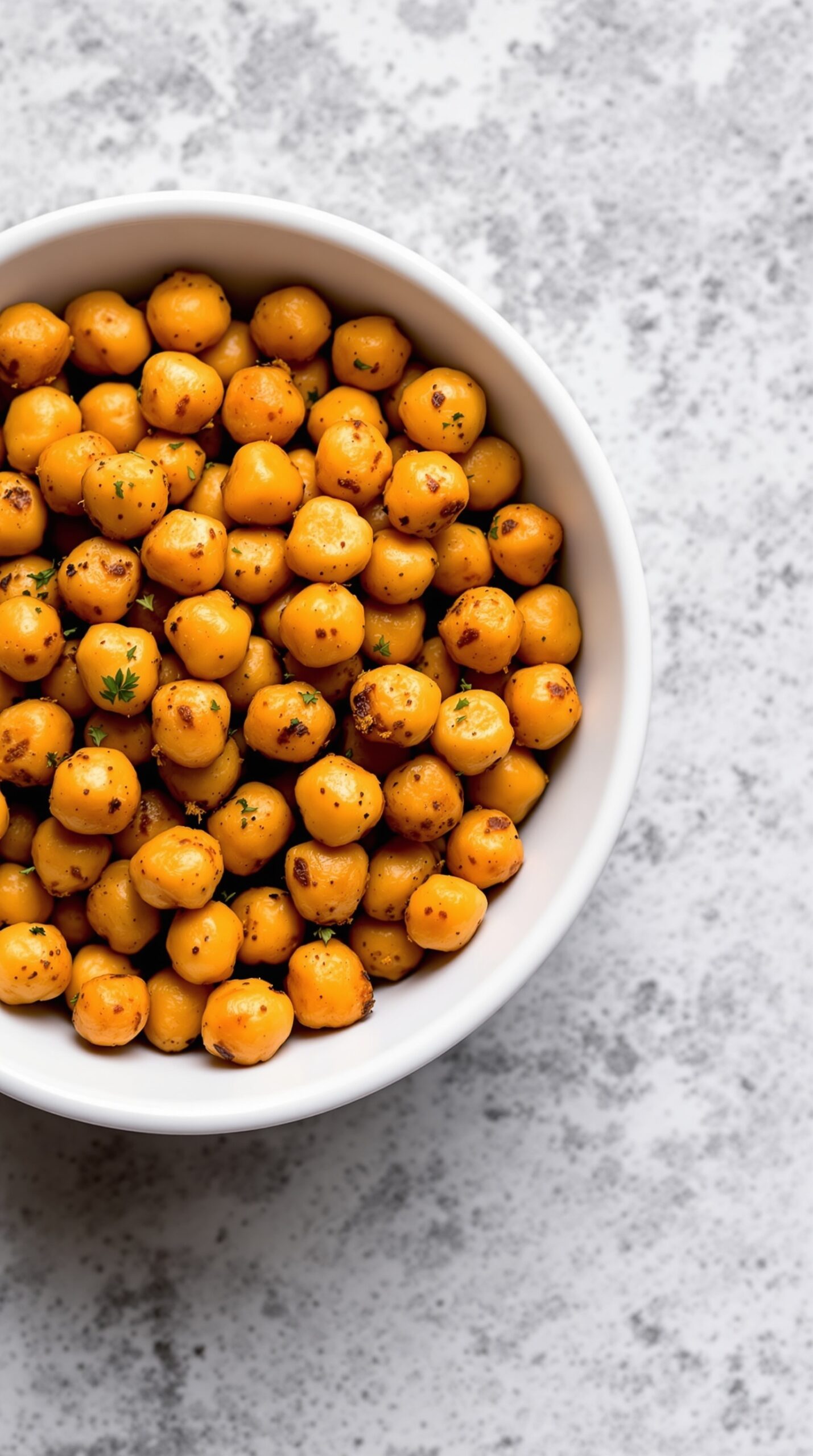 A bowl of roasted chickpeas seasoned with spices, showcasing their golden color and crispy texture.