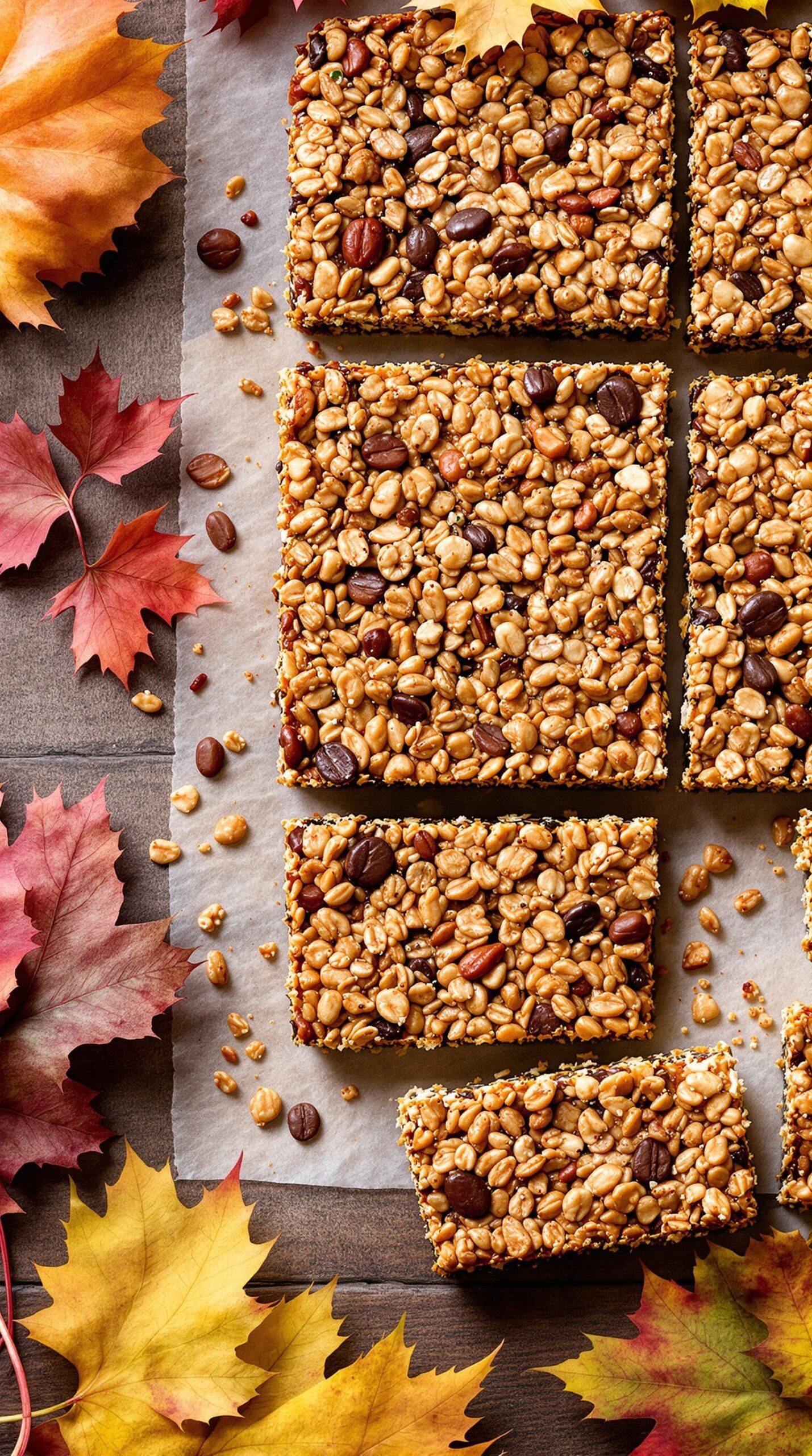 Nutty Harvest Granola Bars surrounded by autumn leaves