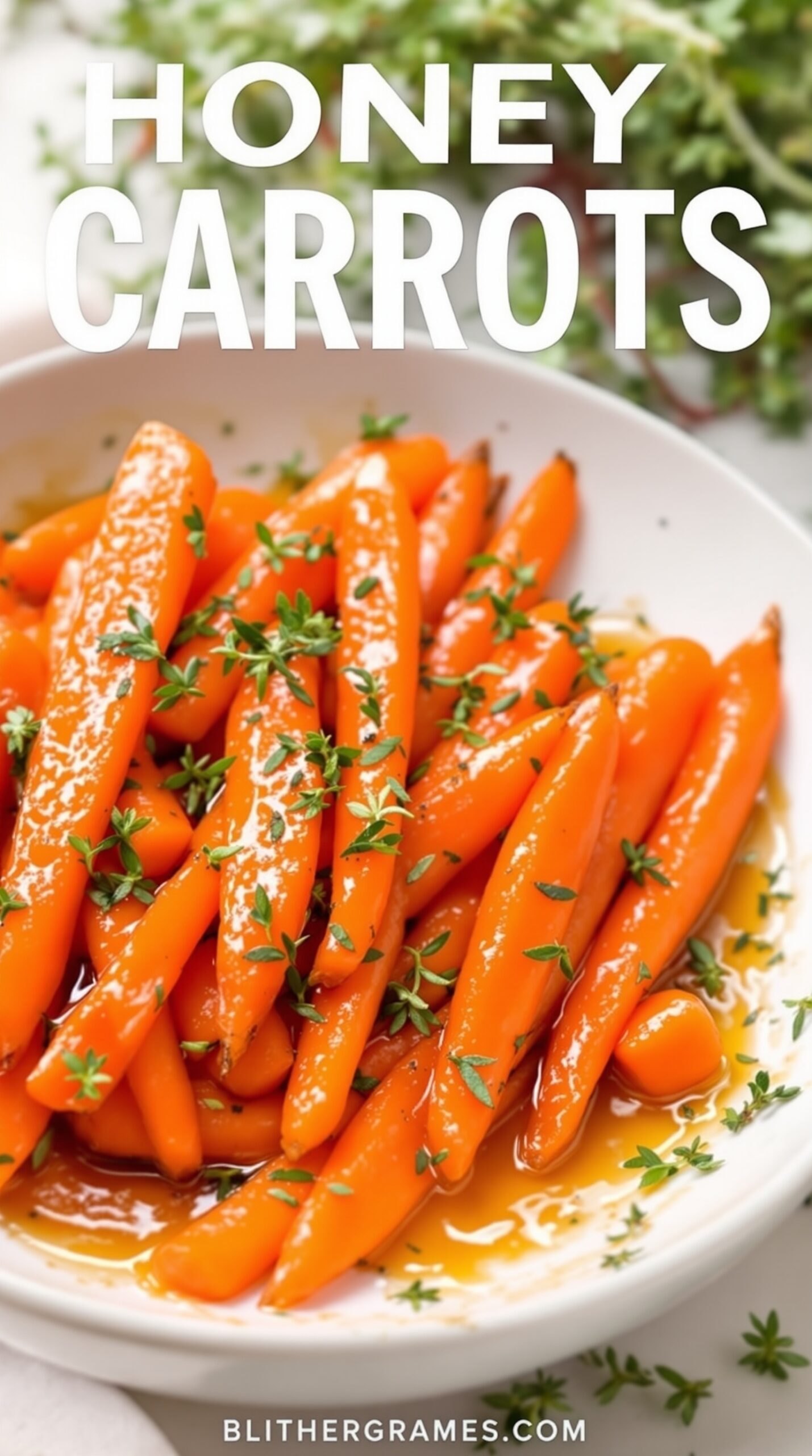 Honey glazed carrots with thyme in a bowl