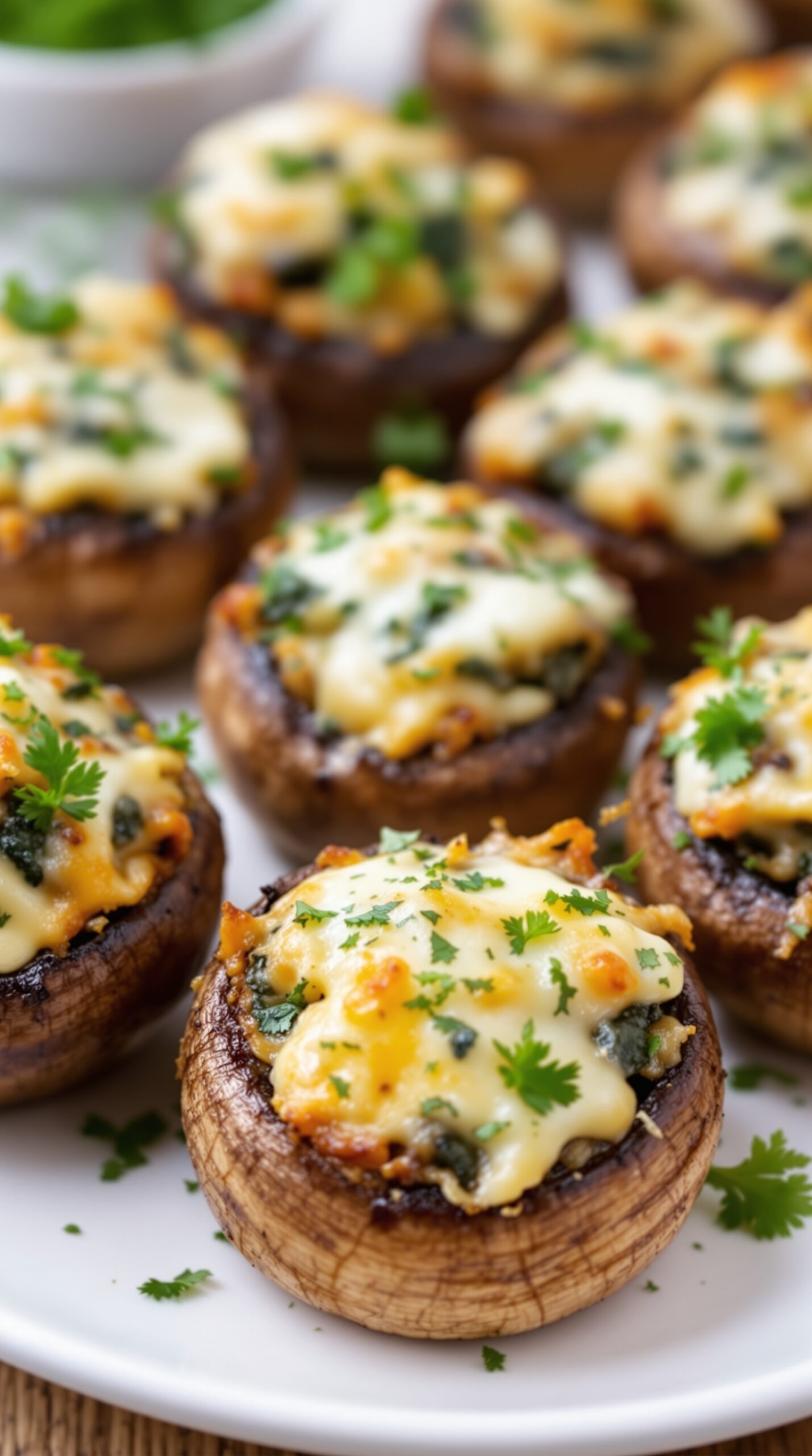 Delicious stuffed mushrooms topped with cheese and herbs