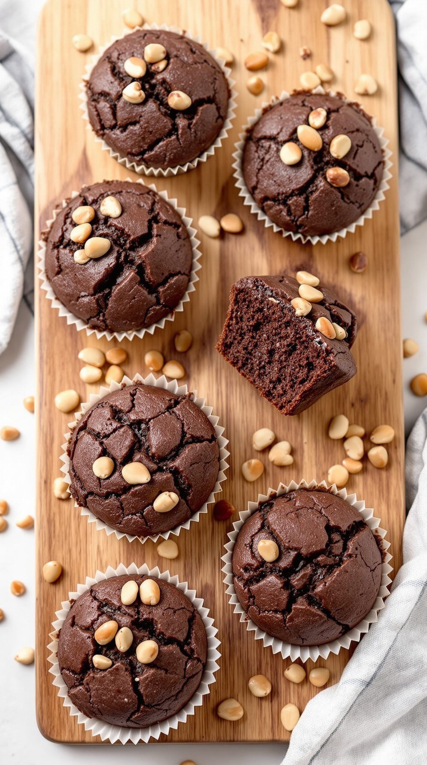 Chocolate Hazelnut Pumpkin Muffins on a wooden board
