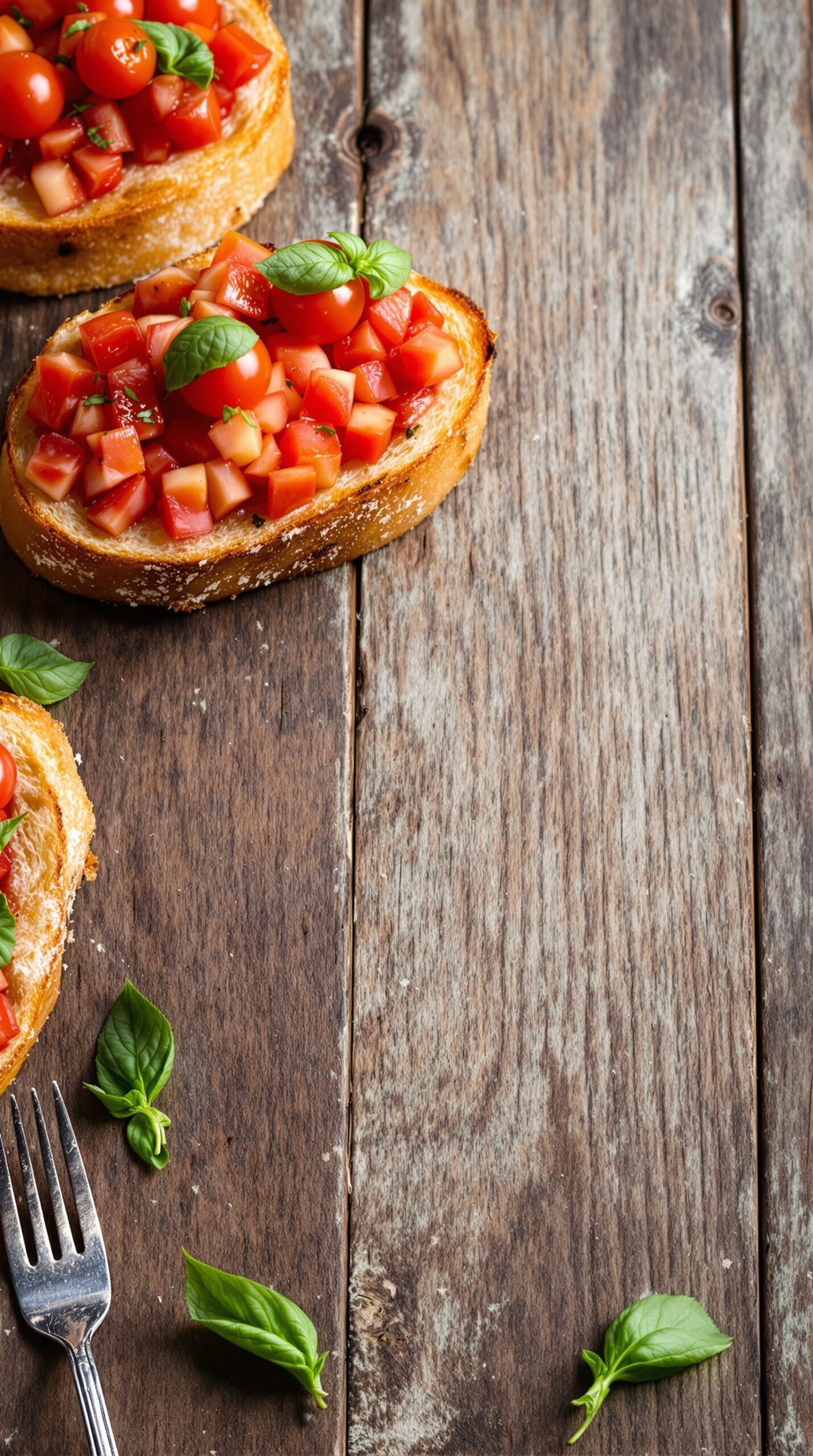 Bruschetta with diced tomatoes and basil on toasted bread