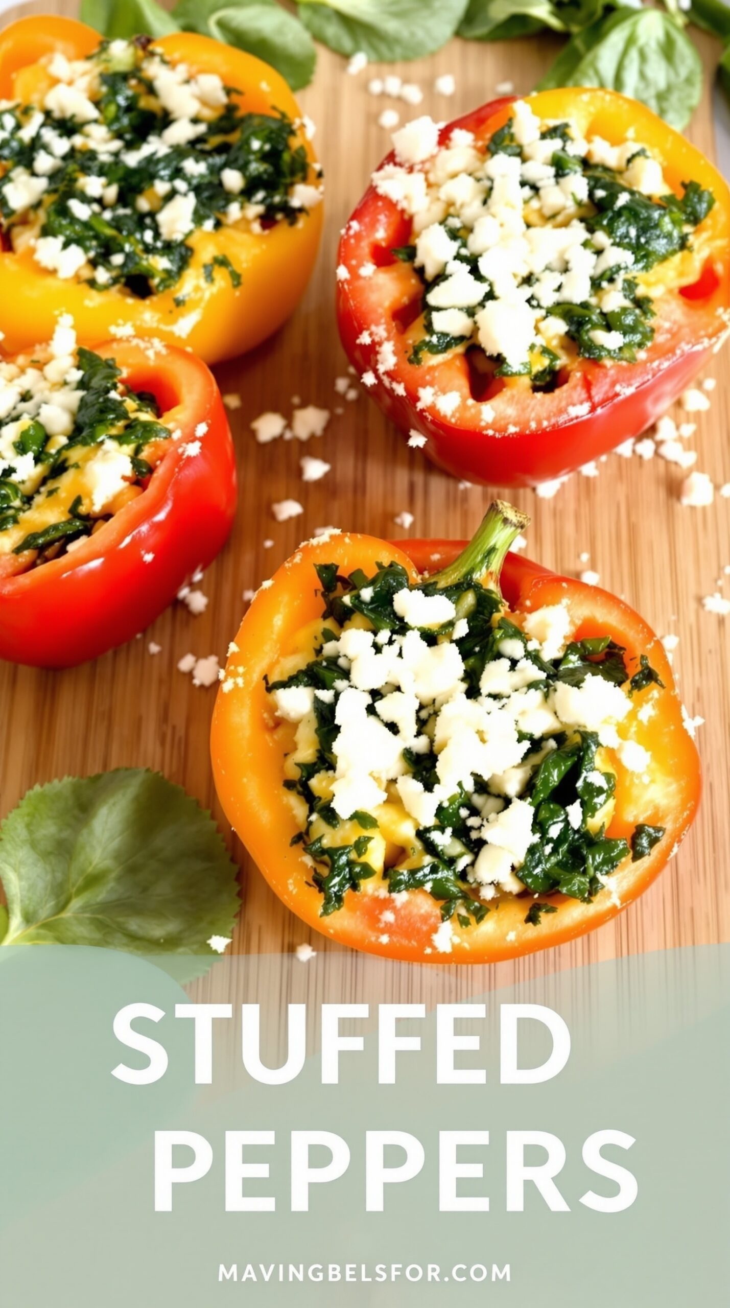 Colorful stuffed peppers filled with spinach and feta cheese