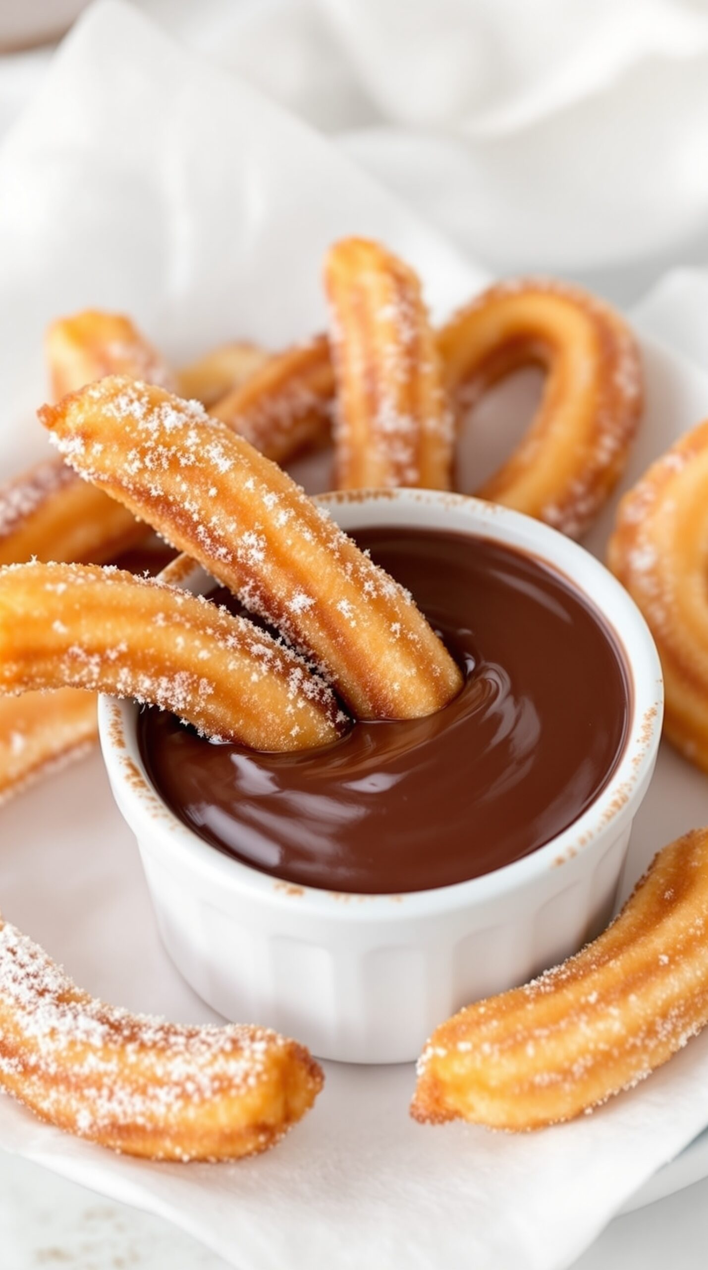 Delicious churros with chocolate dipping sauce.